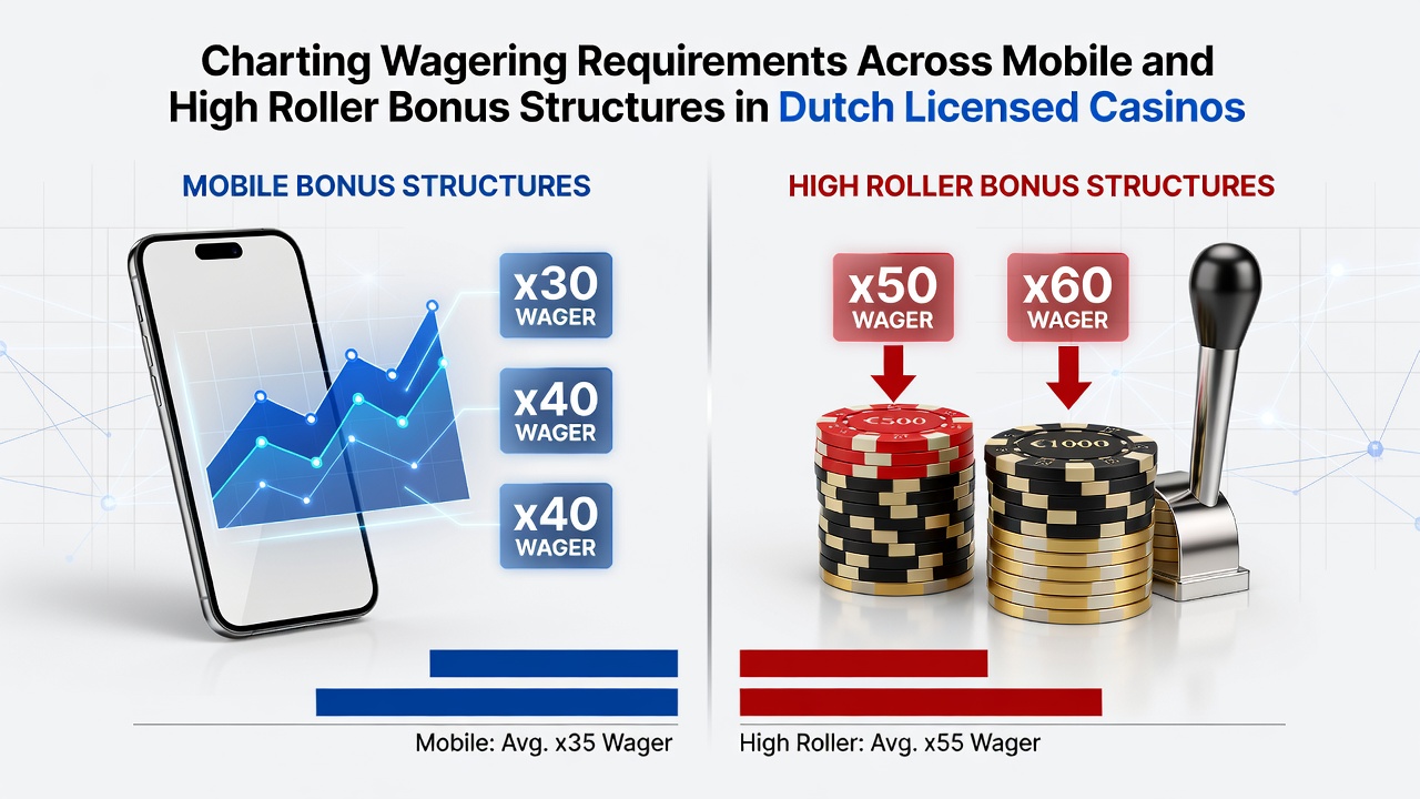 Grafiek die wageringvereisten toont voor mobiele en high roller bonussen in Nederlandse casino's