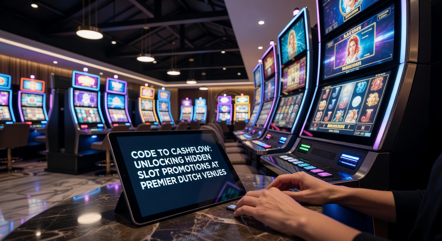 Spelers activeren promo codes aan een moderne gokautomaat in een Nederlands casino, met geldprijzen op het scherm