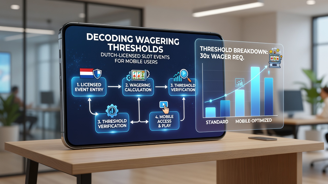 Detailweergave van mobiele slot interface met wagering progress bar en Nederlandse licentie indicator
