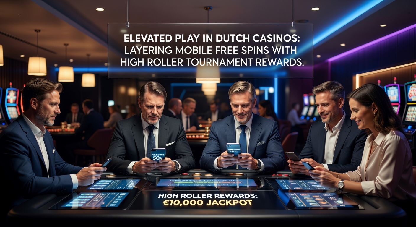 Speler op mobiel apparaat wint free spins in Nederlands casino toernooi, met leaderboard op achtergrond