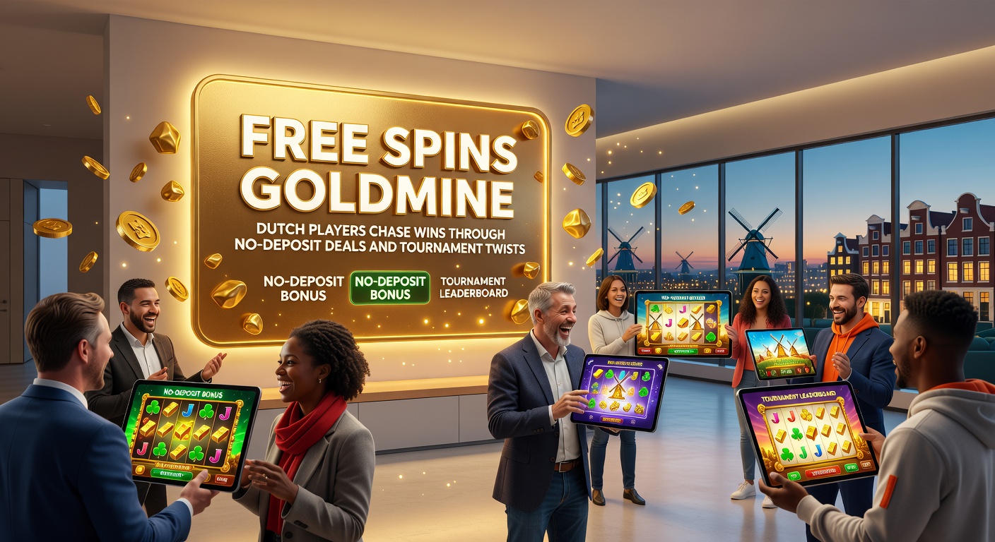 Nederlandse spelers vieren een grote winst met free spins op een online slot, met confetti en draaiende rollen op de achtergrond