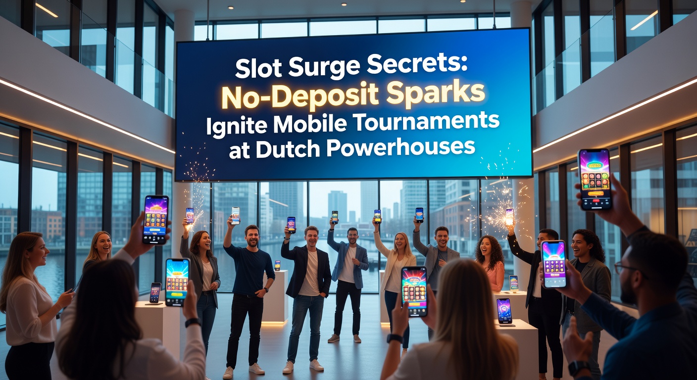 Dynamische illustratie van een smartphone met slottoernooi leaderboard, no-deposit vonken en jackpot iconen tegen een Nederlandse vlag achtergrond