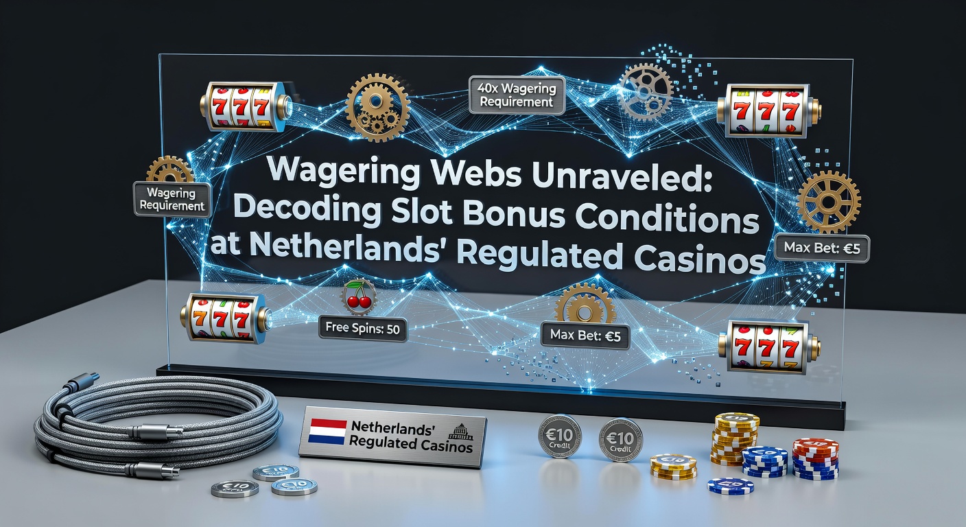 Slotmachine met bonus-symbolen en wagering-regels op een scherm, typisch voor Nederlandse online casinos